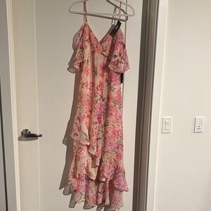 Lulu's Pink Floral Ruffle Dress
